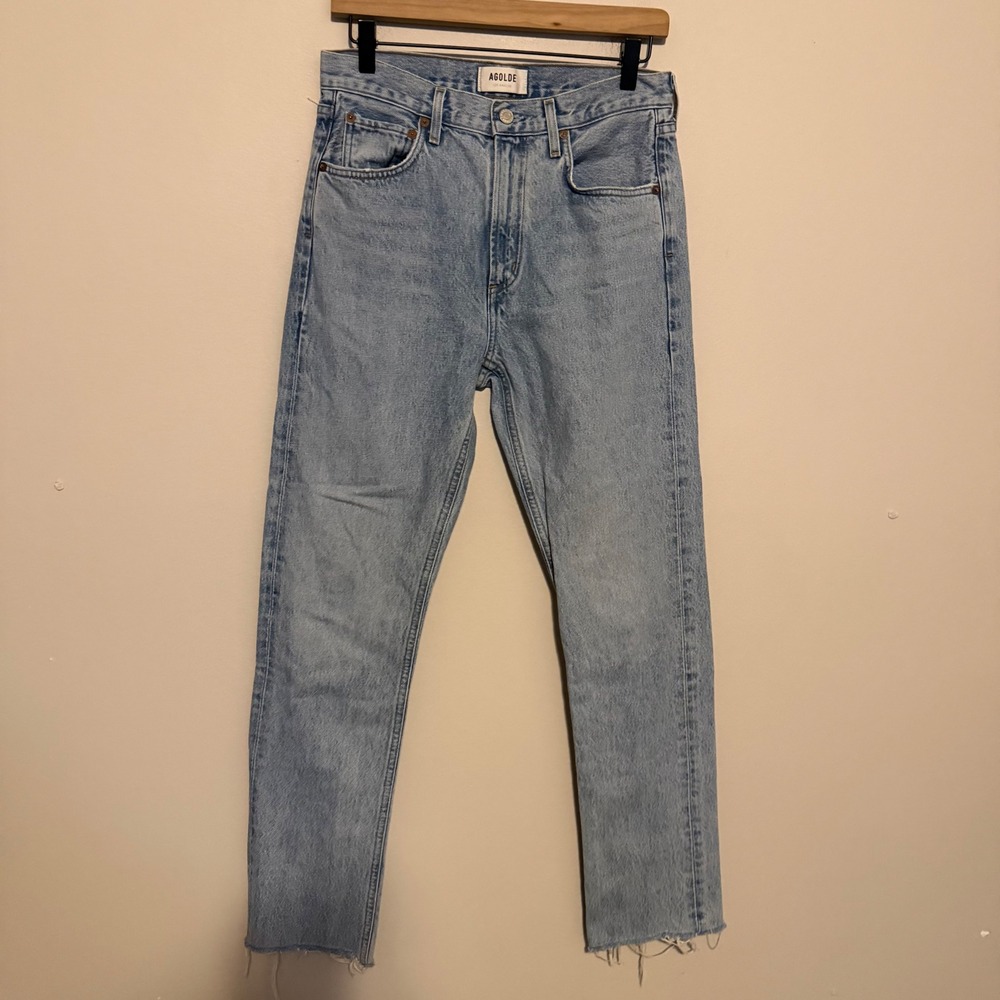 Agolde Cherie jeans High Rise Straight Leg 27 raw hem cotton casual classic boho - Picture 2 of 5